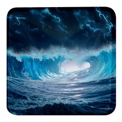 Thunderstorm Storm Tsunami Waves Ocean Sea Square Glass Fridge Magnet (4 Pack)