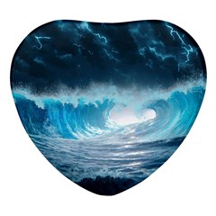 Thunderstorm Storm Tsunami Waves Ocean Sea Heart Glass Fridge Magnet (4 Pack)