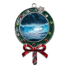 Thunderstorm Storm Tsunami Waves Ocean Sea Metal X mas Lollipop With Crystal Ornament by uniart180623