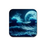 Moonlight High Tide Storm Tsunami Waves Ocean Sea Rubber Coaster (Square) Front