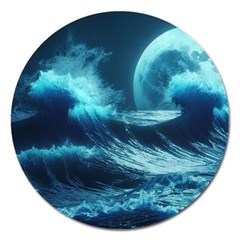 Moonlight High Tide Storm Tsunami Waves Ocean Sea Magnet 5  (round) by uniart180623