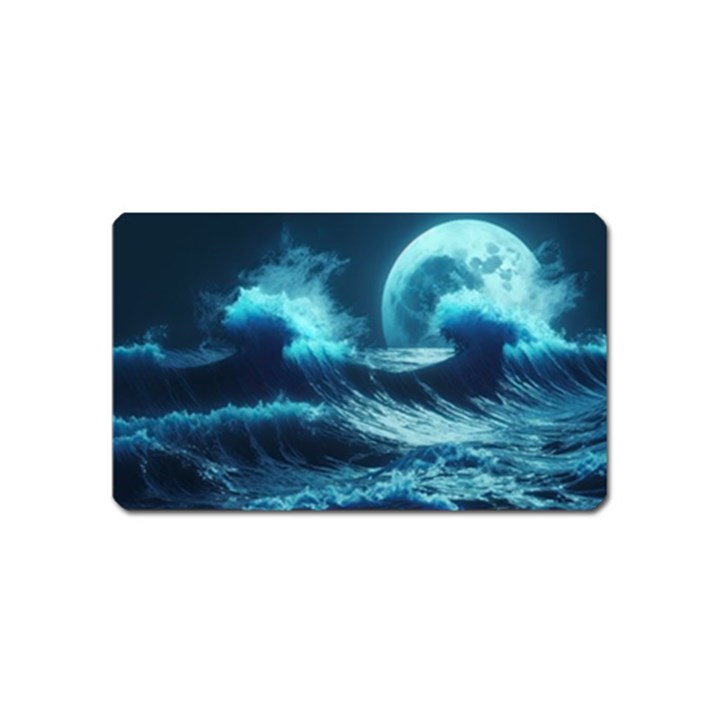 Moonlight High Tide Storm Tsunami Waves Ocean Sea Magnet (Name Card)