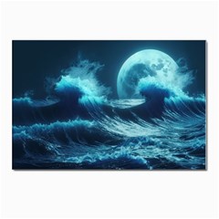 Moonlight High Tide Storm Tsunami Waves Ocean Sea Postcard 4 x 6  (pkg Of 10) by uniart180623