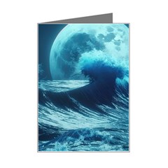 Moonlight High Tide Storm Tsunami Waves Ocean Sea Mini Greeting Card by uniart180623