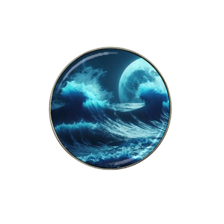 Moonlight High Tide Storm Tsunami Waves Ocean Sea Hat Clip Ball Marker