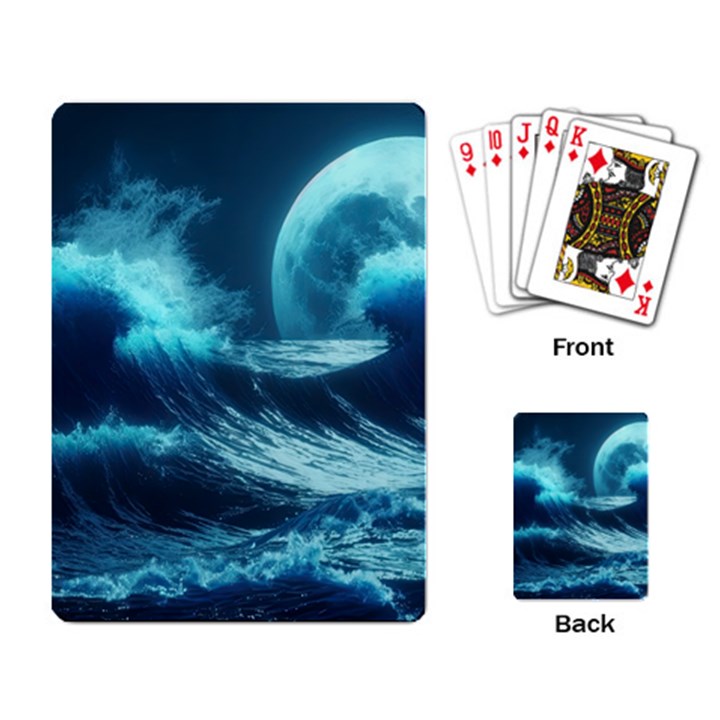 Moonlight High Tide Storm Tsunami Waves Ocean Sea Playing Cards Single Design (Rectangle)