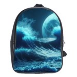 Moonlight High Tide Storm Tsunami Waves Ocean Sea School Bag (Large) Front