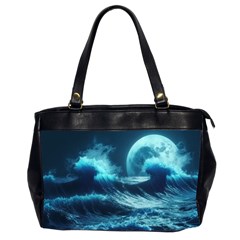 Moonlight High Tide Storm Tsunami Waves Ocean Sea Oversize Office Handbag (2 Sides) by uniart180623