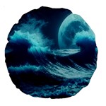 Moonlight High Tide Storm Tsunami Waves Ocean Sea Large 18  Premium Round Cushions Back