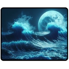 Moonlight High Tide Storm Tsunami Waves Ocean Sea Two Sides Fleece Blanket (medium) by uniart180623