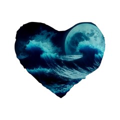 Moonlight High Tide Storm Tsunami Waves Ocean Sea Standard 16  Premium Flano Heart Shape Cushions by uniart180623