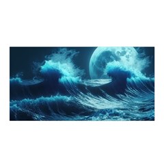 Moonlight High Tide Storm Tsunami Waves Ocean Sea Satin Wrap 35  X 70  by uniart180623