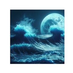 Moonlight High Tide Storm Tsunami Waves Ocean Sea Square Satin Scarf (30  X 30 ) by uniart180623