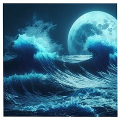 Moonlight High Tide Storm Tsunami Waves Ocean Sea Wooden Puzzle Square by uniart180623