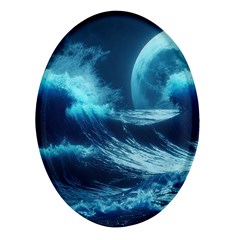 Moonlight High Tide Storm Tsunami Waves Ocean Sea Oval Glass Fridge Magnet (4 Pack) by uniart180623