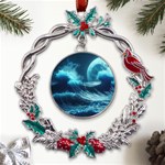 Moonlight High Tide Storm Tsunami Waves Ocean Sea Metal X mas Wreath Holly leaf Ornament Front