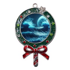 Moonlight High Tide Storm Tsunami Waves Ocean Sea Metal X mas Lollipop With Crystal Ornament by uniart180623