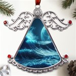 Moonlight High Tide Storm Tsunami Waves Ocean Sea Metal Angel with Crystal Ornament Front