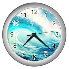 Tsunami Waves Ocean Sea Nautical Nature Water Nature Wall Clock (silver) by uniart180623