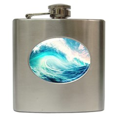 Tsunami Waves Ocean Sea Nautical Nature Water Nature Hip Flask (6 Oz) by uniart180623