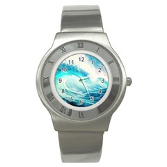 Tsunami Waves Ocean Sea Nautical Nature Water Nature Stainless Steel Watch by uniart180623