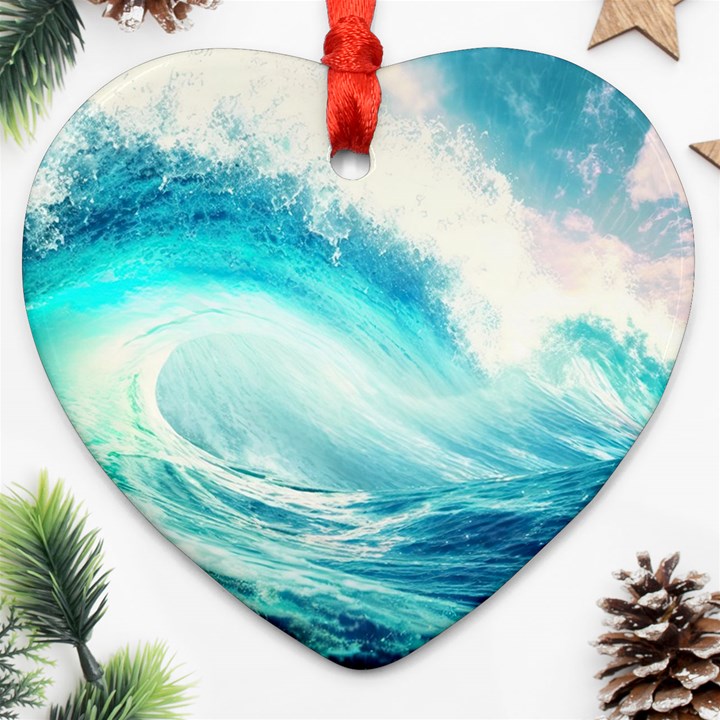 Tsunami Waves Ocean Sea Nautical Nature Water Nature Heart Ornament (Two Sides)