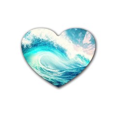 Tsunami Waves Ocean Sea Nautical Nature Water Nature Rubber Heart Coaster (4 Pack) by uniart180623