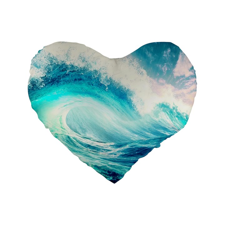 Tsunami Waves Ocean Sea Nautical Nature Water Nature Standard 16  Premium Heart Shape Cushions