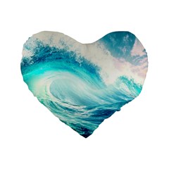 Tsunami Waves Ocean Sea Nautical Nature Water Nature Standard 16  Premium Flano Heart Shape Cushions by uniart180623