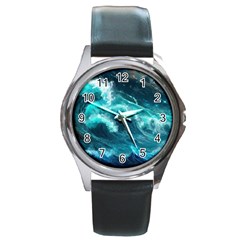 Thunderstorm Tsunami Tidal Wave Ocean Waves Sea Round Metal Watch by uniart180623