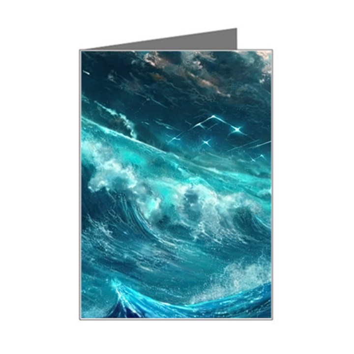 Thunderstorm Tsunami Tidal Wave Ocean Waves Sea Mini Greeting Card