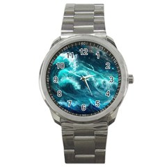 Thunderstorm Tsunami Tidal Wave Ocean Waves Sea Sport Metal Watch by uniart180623