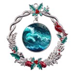 Thunderstorm Tsunami Tidal Wave Ocean Waves Sea Metal X mas Wreath Holly leaf Ornament Front