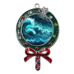 Thunderstorm Tsunami Tidal Wave Ocean Waves Sea Metal X mas Lollipop With Crystal Ornament by uniart180623