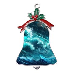 Thunderstorm Tsunami Tidal Wave Ocean Waves Sea Metal Holly Leaf Bell Ornament by uniart180623