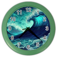 Ai Generated Waves Ocean Sea Tsunami Nautical Fantasy Color Wall Clock by uniart180623