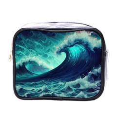 Ai Generated Waves Ocean Sea Tsunami Nautical Fantasy Mini Toiletries Bag (one Side) by uniart180623