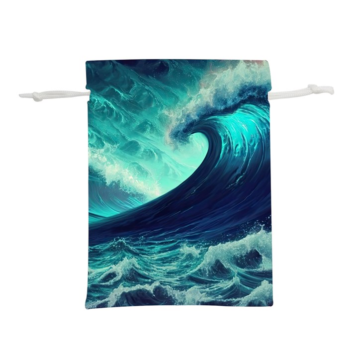 Ai Generated Waves Ocean Sea Tsunami Nautical Fantasy Lightweight Drawstring Pouch (L)