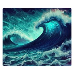 Ai Generated Waves Ocean Sea Tsunami Nautical Fantasy Premium Plush Fleece Blanket (small) by uniart180623