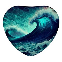 Ai Generated Waves Ocean Sea Tsunami Nautical Fantasy Heart Glass Fridge Magnet (4 Pack)