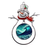 Ai Generated Waves Ocean Sea Tsunami Nautical Fantasy Metal Snowman Ornament Front