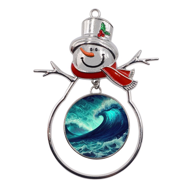 Ai Generated Waves Ocean Sea Tsunami Nautical Fantasy Metal Snowman Ornament