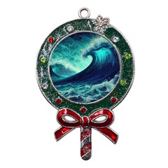 Ai Generated Waves Ocean Sea Tsunami Nautical Fantasy Metal X mas Lollipop With Crystal Ornament by uniart180623