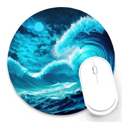 Ai Generated Waves Ocean Sea Tsunami Nautical Sea Round Mousepad by uniart180623