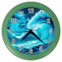 Ai Generated Waves Ocean Sea Tsunami Nautical Sea Color Wall Clock by uniart180623