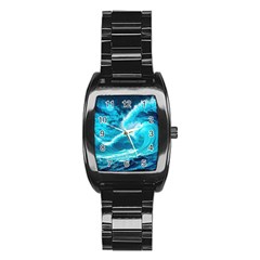 Ai Generated Waves Ocean Sea Tsunami Nautical Sea Stainless Steel Barrel Watch by uniart180623