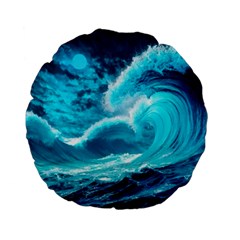 Ai Generated Waves Ocean Sea Tsunami Nautical Sea Standard 15  Premium Flano Round Cushions by uniart180623