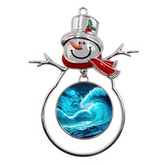 Ai Generated Waves Ocean Sea Tsunami Nautical Sea Metal Snowman Ornament by uniart180623