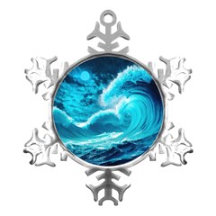 Ai Generated Waves Ocean Sea Tsunami Nautical Sea Metal Small Snowflake Ornament by uniart180623