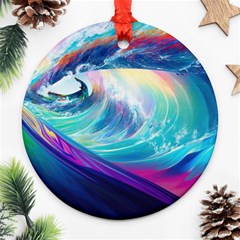 Waves Ocean Sea Tsunami Nautical Nature Water Ornament (round) by uniart180623